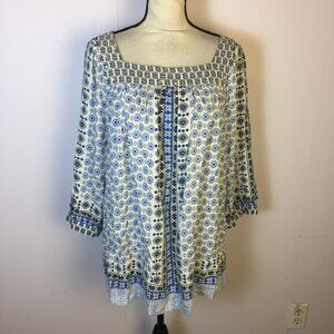 Like new! Caffe Marrakesh Blouse Top 3X Blue Sequins Square Neck Peasant Rayon